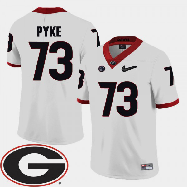 Men's #73 Greg Pyke Georgia Bulldogs 2018 SEC Patch College Football Jersey - White